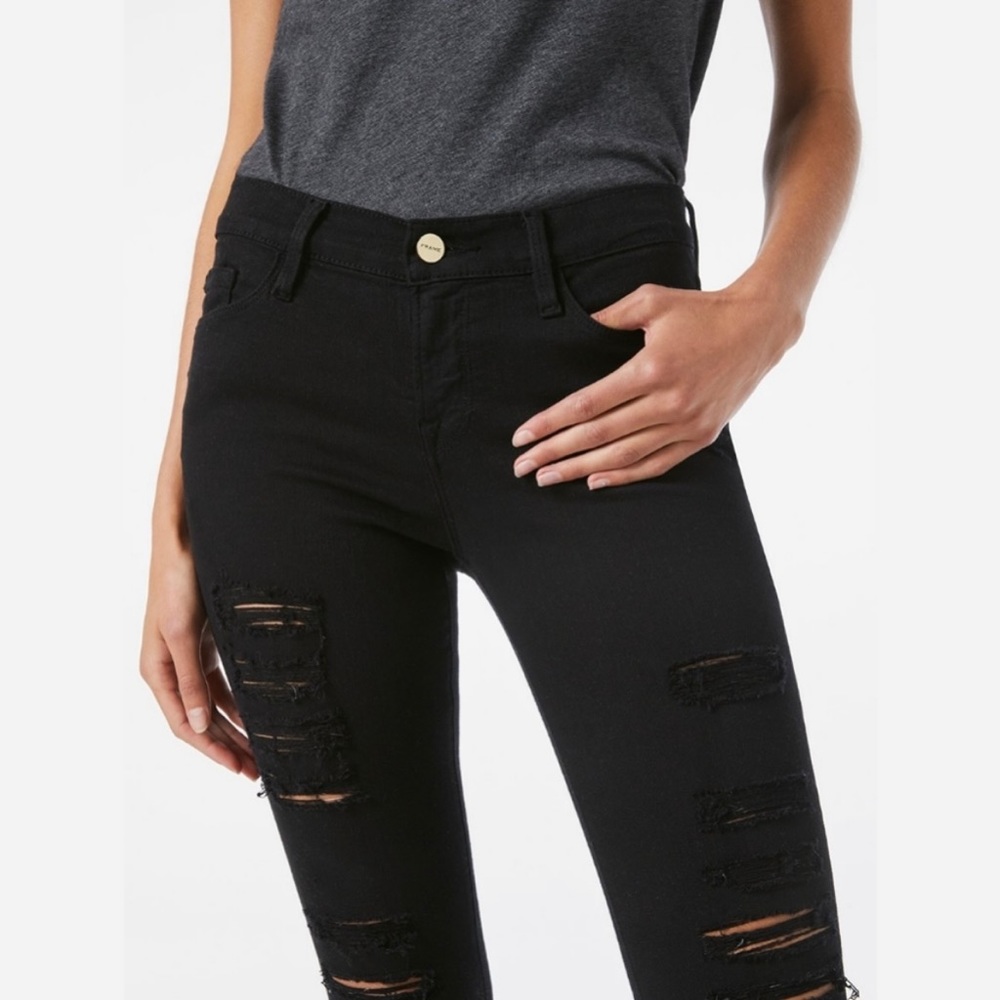*FRAME* Black Le Skinny Denim Jeanne Distressed Jeans